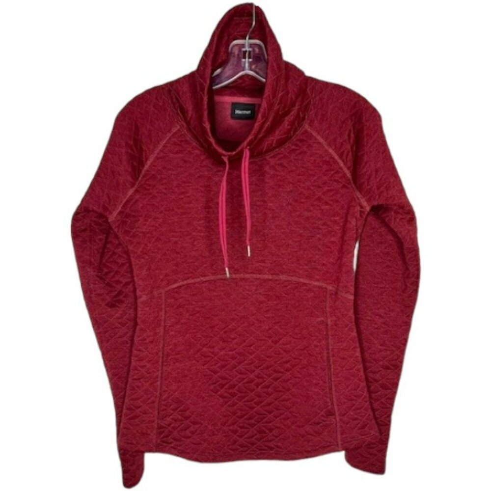 Marmot Annie Quilted Cowl Neck Kangaroo Pocket Pullover - Heathered Maroon - S - Picture 2 of 10